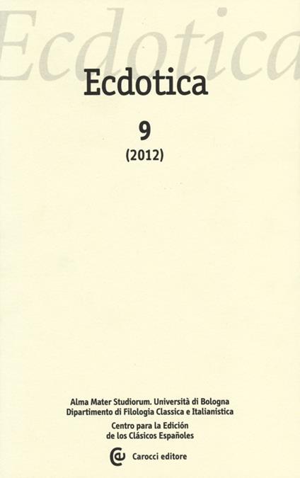 Ecdotica (2012). Vol. 9 - copertina