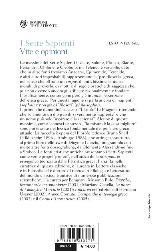 I sette sapienti. Vite e opinioni. Nell'edizione di Bruno Snell. Testo greco e latino a fronte - 2