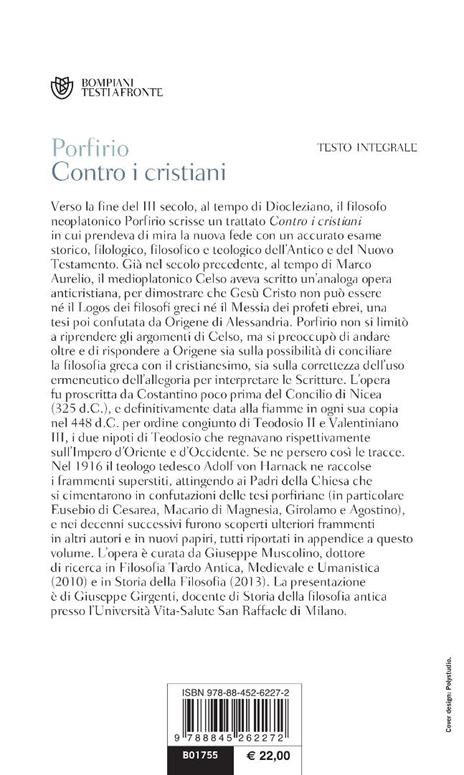 Contro i cristiani. Testo latino, greco e tedesco a fronte. Ediz. multilingue - Porfirio - 2