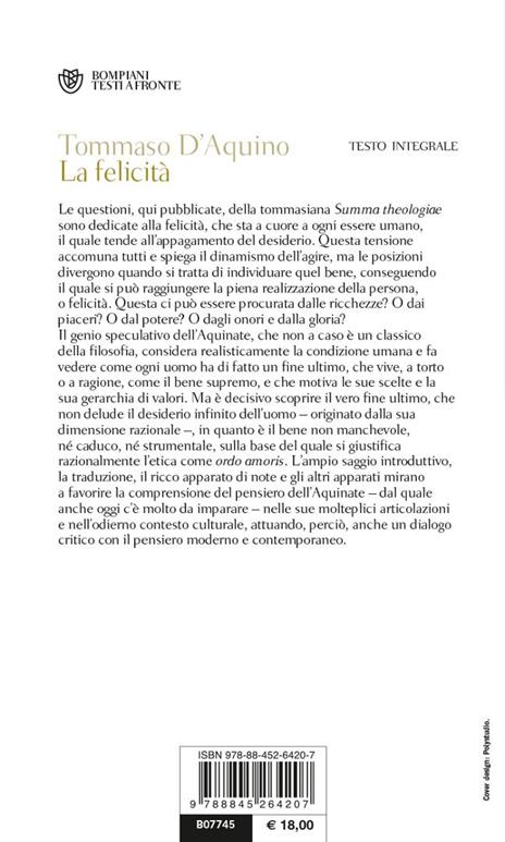 La felicità. Testo latino a fronte - d'Aquino (san) Tommaso - 2