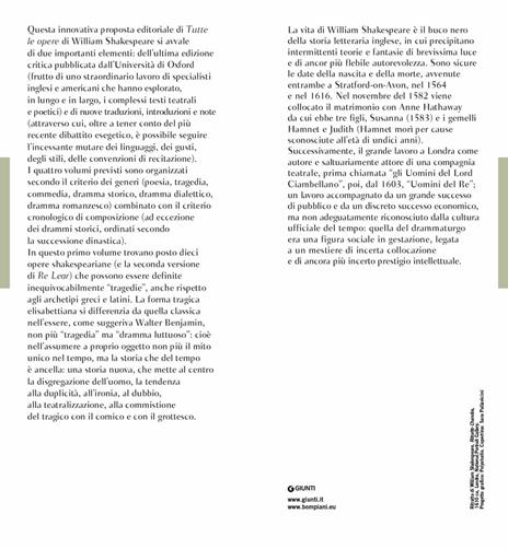 Tutte le opere. Testo inglese a fronte. Vol. 1: Le tragedie - William  Shakespeare - Libro - Bompiani - Classici della letteratura europea