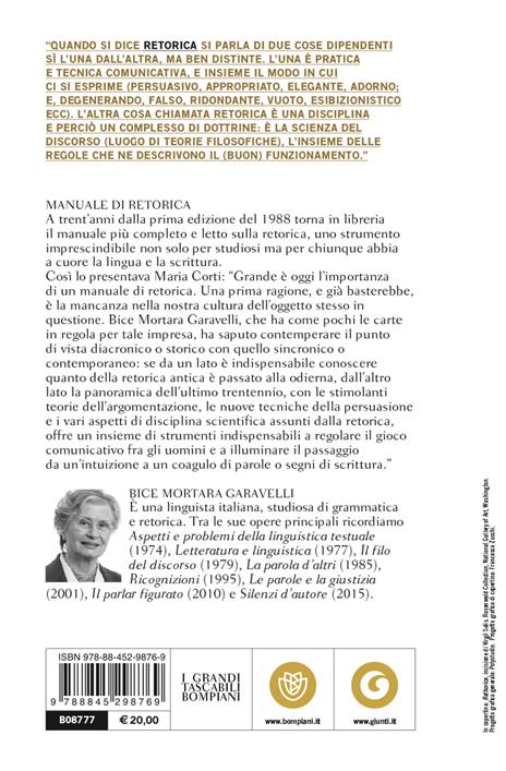 Manuale di retorica - Bice Mortara Garavelli - 2