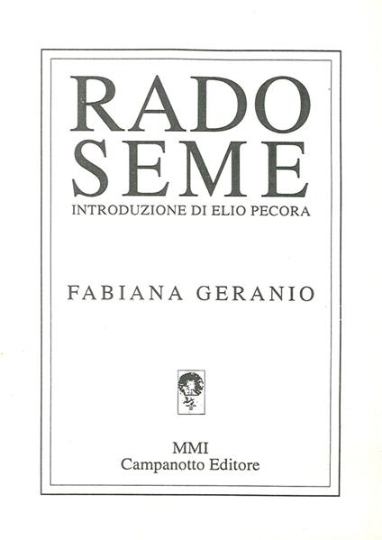 Rado seme - Fabiana Geranio - copertina