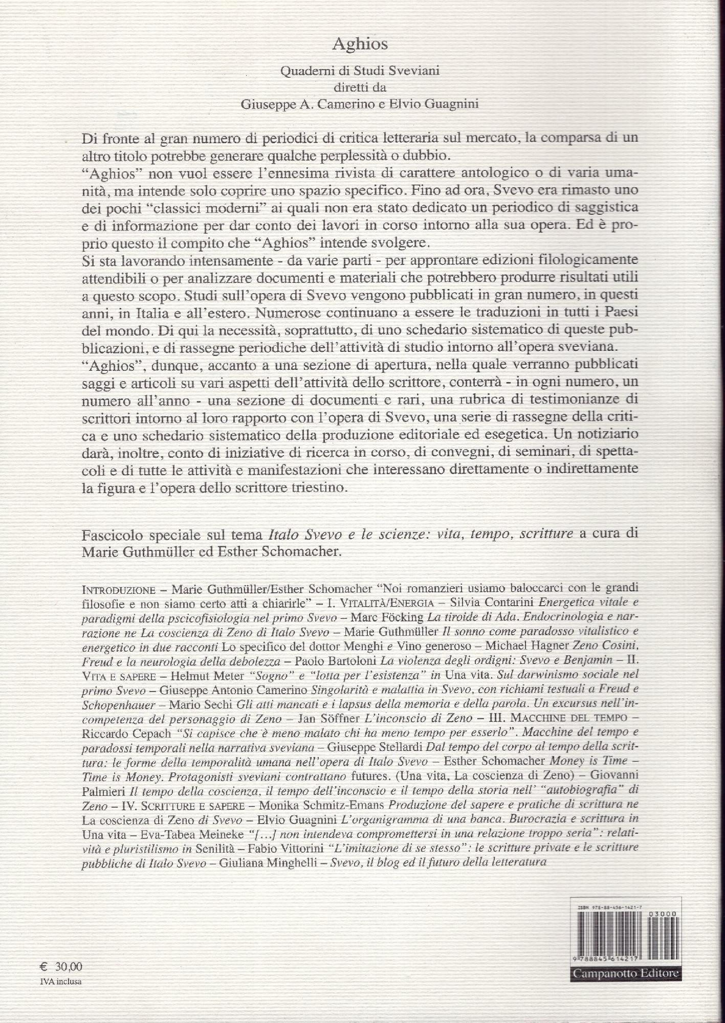 Aghios. Quaderni di studi sveviani. Vol. 7-8: Italo Svevo e le scienze: vita, tempo, scritture.