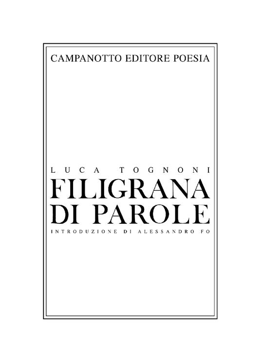 Filigrana di parole - Luca Tognoni - copertina