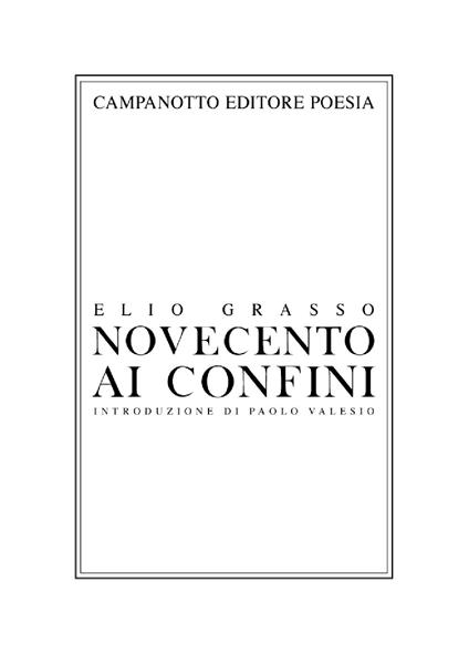 Novecento ai confini - Elio Grasso - copertina