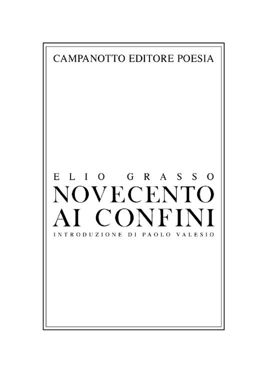 Novecento ai confini - Elio Grasso - copertina