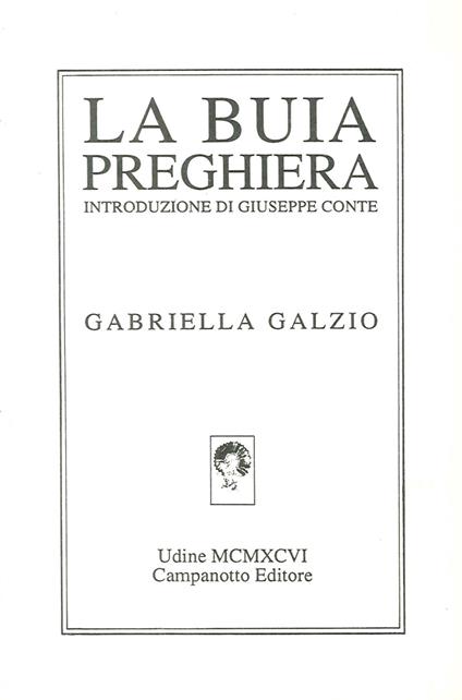 La buia preghiera - Gabriella Galzio - copertina