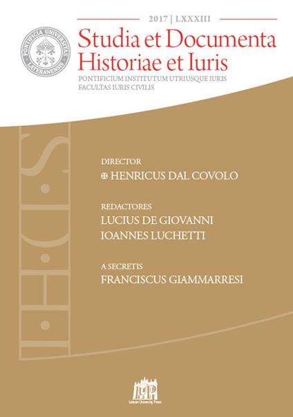 Studia et documenta historiae et iuris (2017). Vol. 83 - copertina