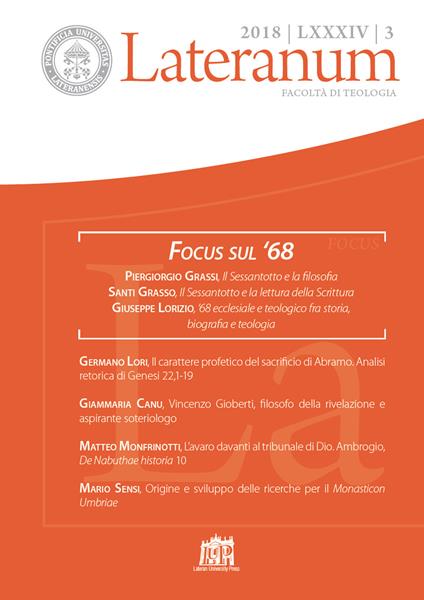 Lateranum (2018). Vol. 3: Focus sul ’68 - copertina