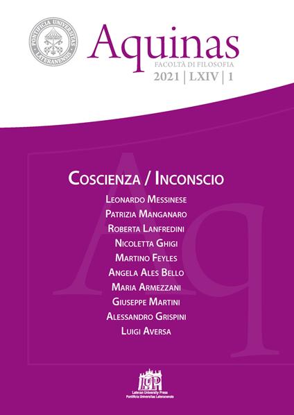 Aquinas. Rivista internazionale di filosofia (2021). Vol. 1: Coscienza/Inconscio - copertina