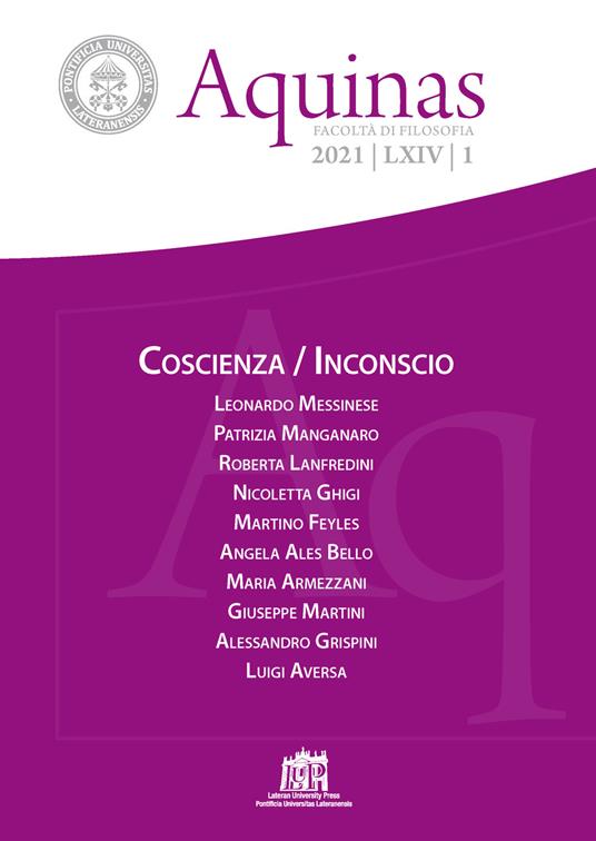 Aquinas. Rivista internazionale di filosofia (2021). Vol. 1: Coscienza/Inconscio - copertina