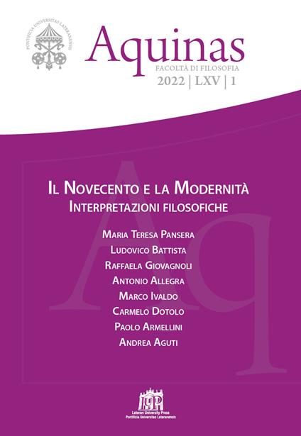 Aquinas. Rivista internazionale di filosofia (2022). Vol. 1: Il Novecento e la modernità - copertina