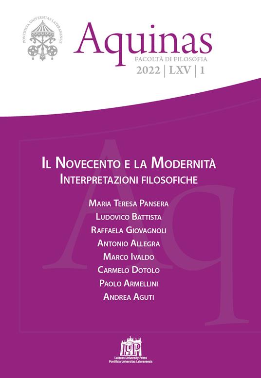 Aquinas. Rivista internazionale di filosofia (2022). Vol. 1: Il Novecento e la modernità - copertina