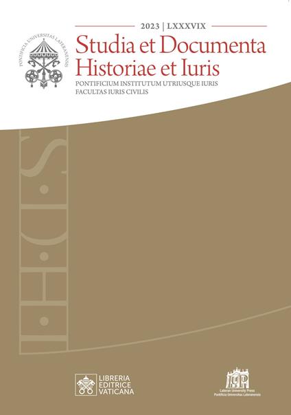 Studia et documenta historiae et iuris (2023). Vol. 89 - copertina