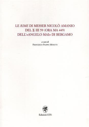Rime di messer Nicolò Amanio del S III 59 (ora ma 449) dell'«Angelo mai» di Bergamo - copertina