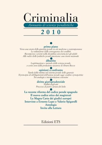 Criminalia. Annuario di scienze penalistiche. Vol. 5 - copertina