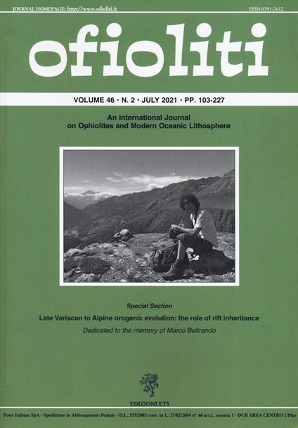 Ofioliti. An international journal on ophiolites and modern oceanic lithosphere (2021). Vol. 46/2 - copertina