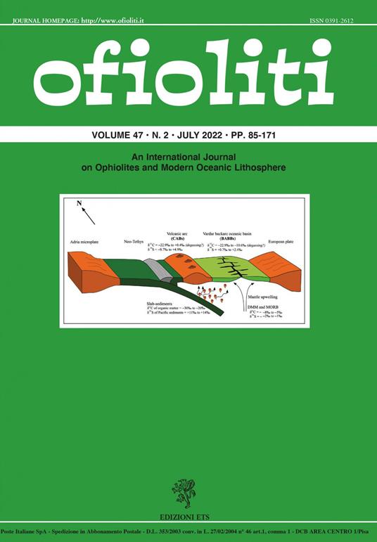 Ofioliti. An international journal on ophiolites and modern oceanic lithosphere (2022). Vol. 47/2 - copertina