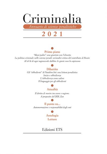 Criminalia. Annuario di scienze penalistiche (2021). Vol. 16 - copertina
