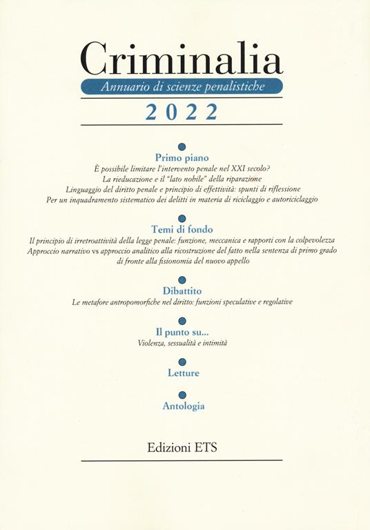 Criminalia. Annuario di scienze penalistiche (2022) - copertina