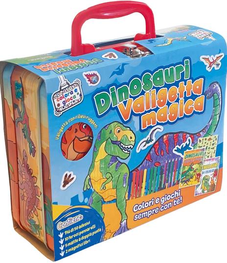 Dinosauri. Valigetta magica. Ediz. a colori. Con 5 matite. Con 10 pennarelli. Con Adesivi - copertina