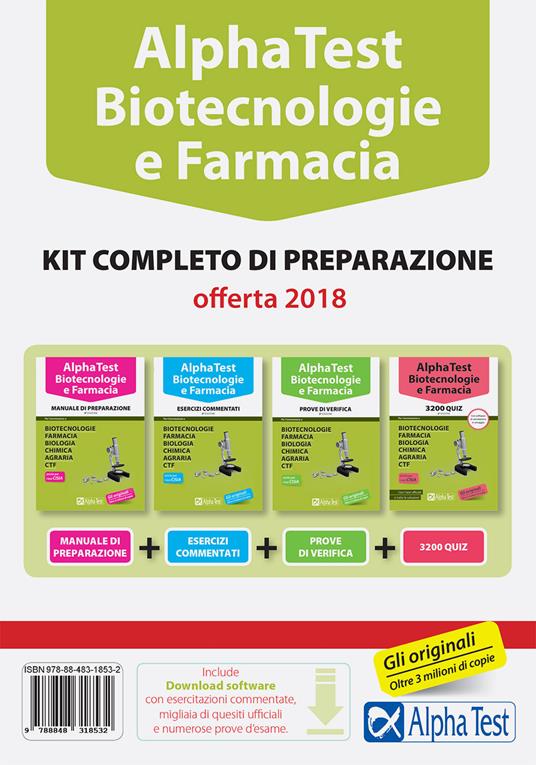 Alpha Test. Biotecnologie e farmacia. Kit completo di preparazione: Manuale  di preparazione-Esercizi commentati-Prove di verifica-3200 quiz. Con  Software di simulazione - Libro - Alpha Test - TestUniversitari