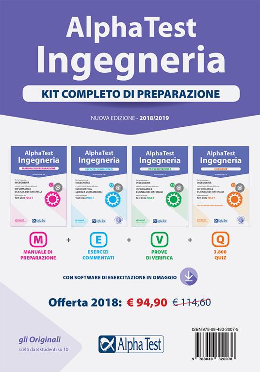 Alpha Test. Ingegneria. Kit completo di preparazione. Manuale di preparazione-Esercizi commentati-Prove di verifica-3800 quiz. Nuova ediz. Con Contenuto digitale per download e accesso online - copertina