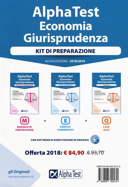 Alpha Test. Economia giurisprudenza. TOLC-E, TOLC-SU, TOLC-SPS. Kit di preparazione. Con Contenuto digitale per download e accesso online - copertina
