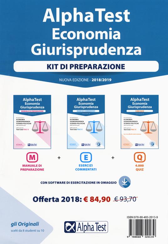 Alpha Test. Economia giurisprudenza. TOLC-E, TOLC-SU, TOLC-SPS. Kit di preparazione. Con Contenuto digitale per download e accesso online - copertina