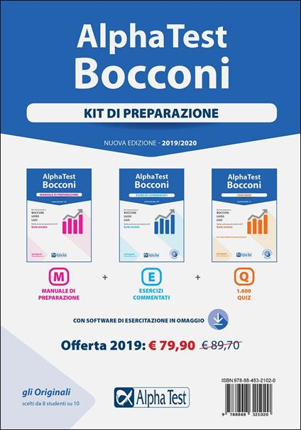 Alpha Test. Bocconi. Kit di preparazione: Manuale di preparazione-Esercizi commentati-1600 quiz. Nuova ediz. Con software di simulazione - copertina