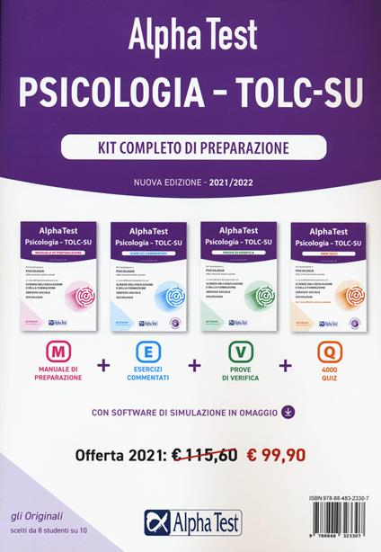 Alpha Test. Psicologia. TOLC-SU. Kit completo di preparazione - Giuseppe Vottari,Massimiliano Bianchini,Fausto Lanzoni - copertina