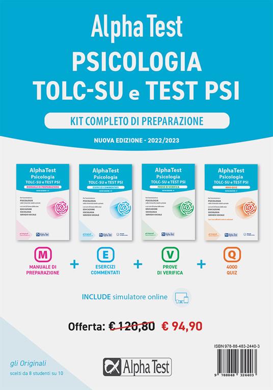 Alpha Test. Psicologia. TOLC. Kit completo di preparazione. Con software di simulazione - Paola Borgonovo,Fausto Lanzoni,Stefania Provasi - copertina