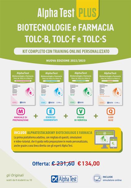 Alpha Test plus Biotecnologie e Farmacia TOLC-B, TOLC-F e TOLC-S. Kit completo di preparazione con training on line. Nuova ediz. Con espansione online - Stefano Bertocchi,Doriana Rodino,Alberto Sironi - copertina