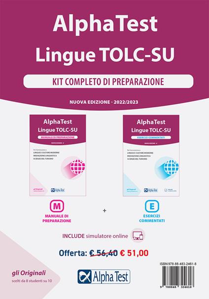Alpha Test. Lingue TOLC-SU. Kit di preparazione - Paola Borgonovo,Alessandro Lucchese,Raffaella Reale - copertina