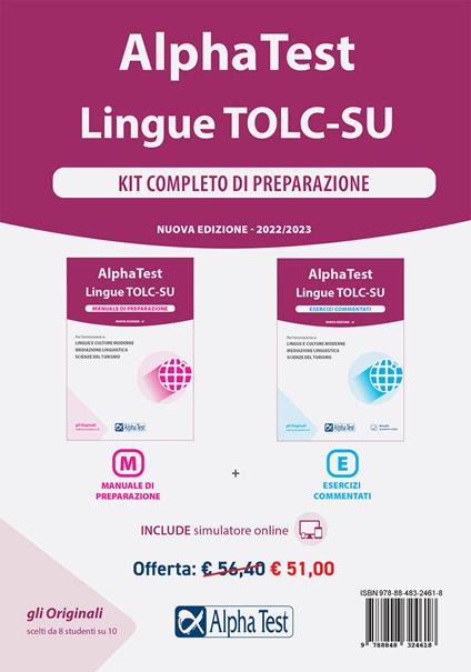 Alpha Test. Lingue TOLC-SU. Kit di preparazione - Paola Borgonovo,Alessandro Lucchese,Raffaella Reale - copertina