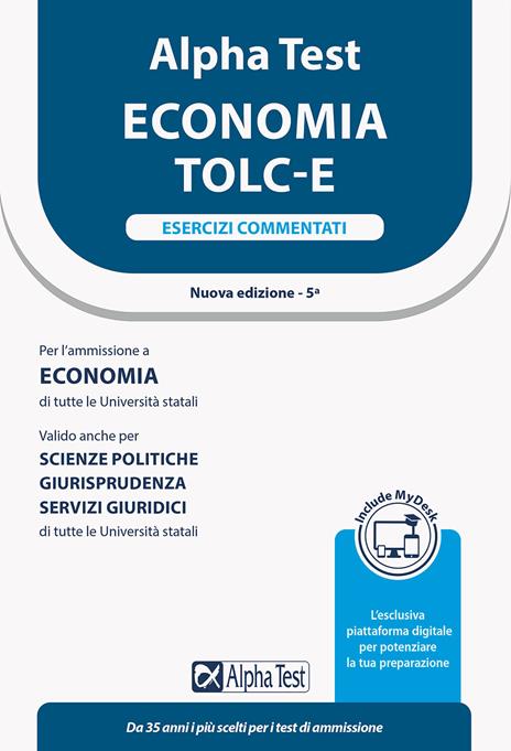 Alpha Test. Economia TOLC-E. Esercizi commentati. Ediz. MyDesk - copertina