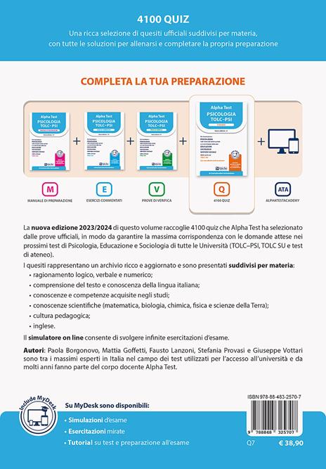 Alpha Test. Psicologia. TOLC-PSI. 4100 quiz. Con MyDesk - Fausto Lanzoni,Paola Borgonovo,Stefania Provasi - 2