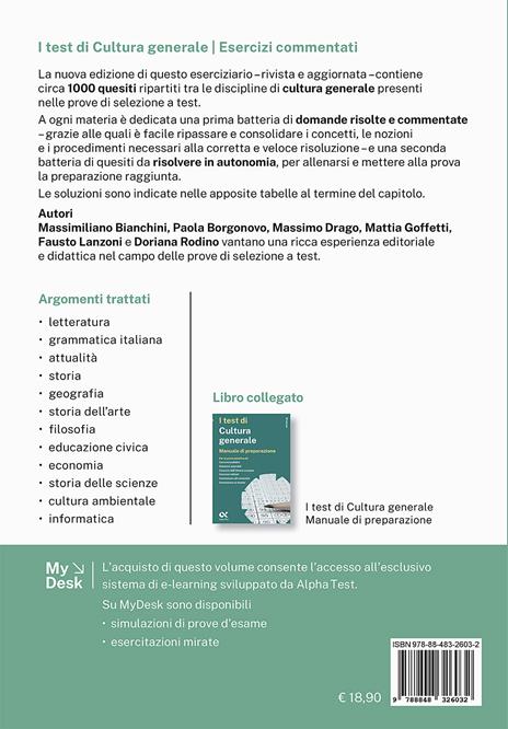 I test di cultura generale. Esercizi commentati. Ediz. MyDesk. Con Contenuto digitale per download e accesso online - Massimiliano Bianchini,Paola Borgonovo,Massimo Drago - 2