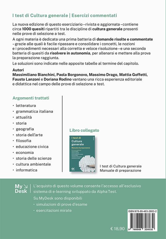 I test di cultura generale. Esercizi commentati. Ediz. MyDesk. Con Contenuto digitale per download e accesso online - Massimiliano Bianchini,Paola Borgonovo,Massimo Drago - 2