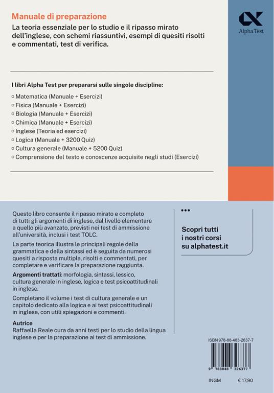 Alpha Test Inglese. Manuale di preparazione - Raffaella Reale - 2