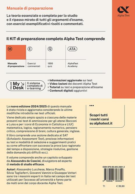 Alpha Test Bocconi e Luiss. Manuale di preparazione. Con MyDesk - Massimiliano Bianchini,Marco Pinaffo,Alessandro Lucchese - 2