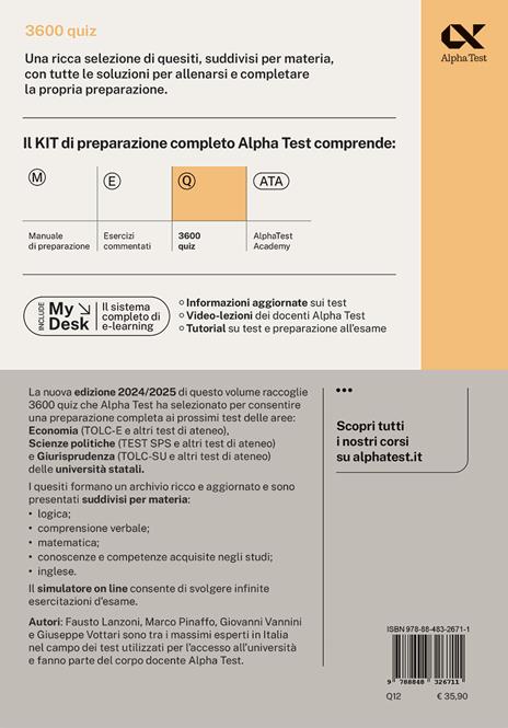 Alpha Test. Economia. TOLC-E. 3600 quiz. Ediz. MyDesk. Con Contenuto digitale per download e accesso online - Fausto Lanzoni,Alessandro Lucchese,Marco Pinaffo - 2