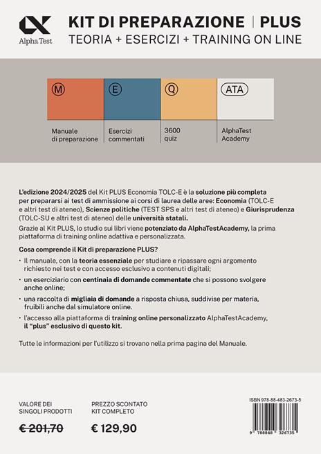 Alpha Test plus. Economia. TOLC-E. Kit di preparazione. Con Contenuto digitale per download e accesso online - 2