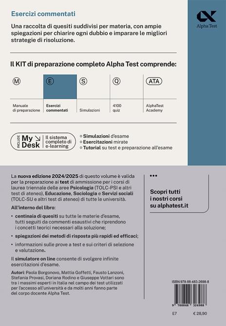 Alpha Test. Psicologia. TOLC-PSI. Esercizi commentati. Con software di simulazione - Giuseppe Vottari,Silvia Tagliaferri,Paola Borgonovo - 2