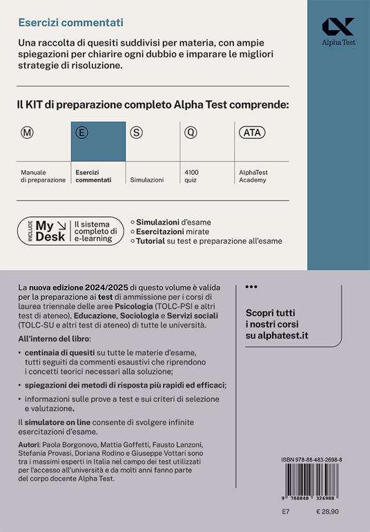 Alpha Test. Psicologia. TOLC-PSI. Esercizi commentati. Con software di simulazione - Giuseppe Vottari,Silvia Tagliaferri,Paola Borgonovo - 2