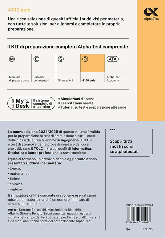 Alpha Test. Ingegneria. TOLC-I. 4100 quiz - Stefano Bertocchi