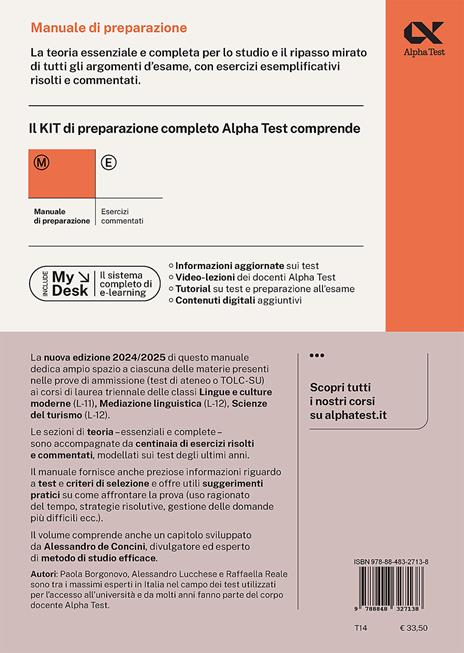 Alpha Test. Lingue TOLC-SU. Manuale di preparazione. Ediz. MyDesk - Paola Borgonovo,Alessandro Lucchese,Raffaella Reale - 2