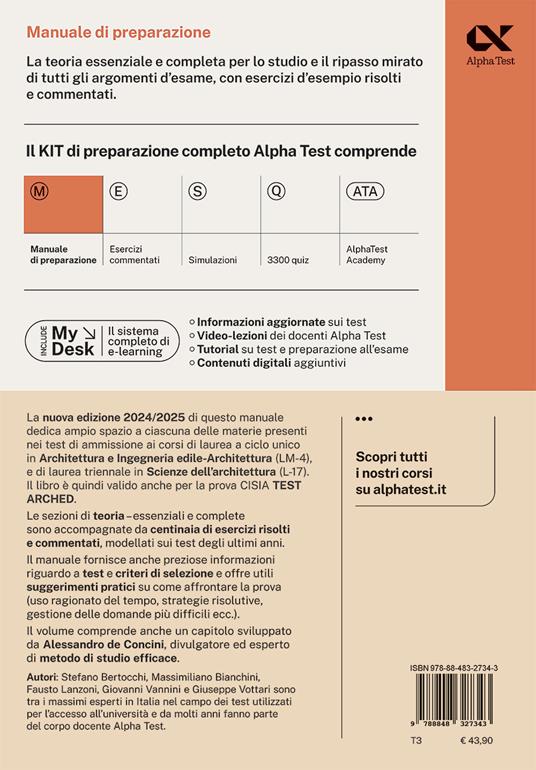 Alpha Test. Architettura. Test arched. Manuale di preparazione. Per l'ammissione a tutti i corsi di laurea in Architettura e Ingegneria Edile-Architettura, Scienze dell'architettura. Ediz. MyDesk. Con Contenuto digitale per download e accesso online - Stefano Bertocchi,Massimiliano Bianchini,Fausto Lanzoni - 2