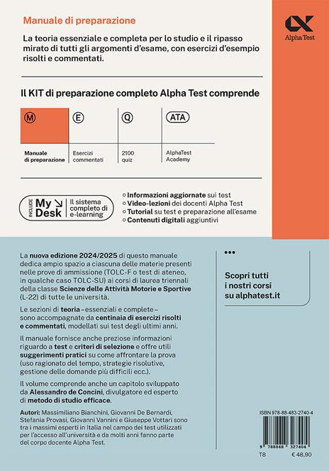 Alpha Test. Scienze motorie. Manuale di preparazione. Ediz. MyDesk. Con Contenuto digitale per download e accesso online - Massimiliano Bianchini,Giovanni De Bernardi,Stefania Provasi - 2